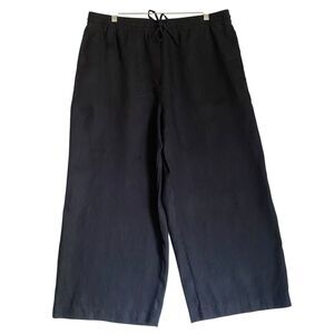 DKNY Pure Crop Linen Pants  L Black Wide Leg Elastic Waist Boho Grunge Casual